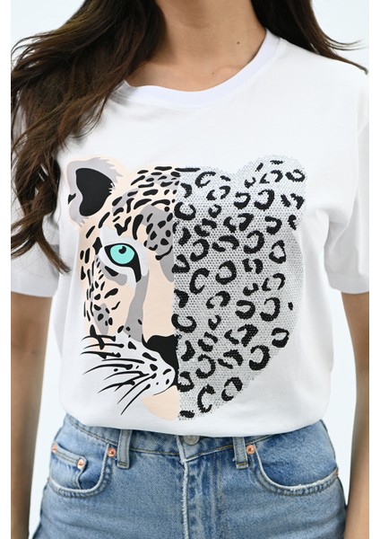 Kadın Leopar Baskılı T-Shirt 1731-24 indirimleri