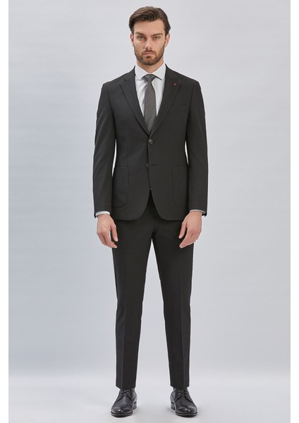 Siyah Çizgili Mono Yaka Astarlı Likralı 6 Drop Slim Fit Dar Kesim Casual Takım Elbise 1001240171