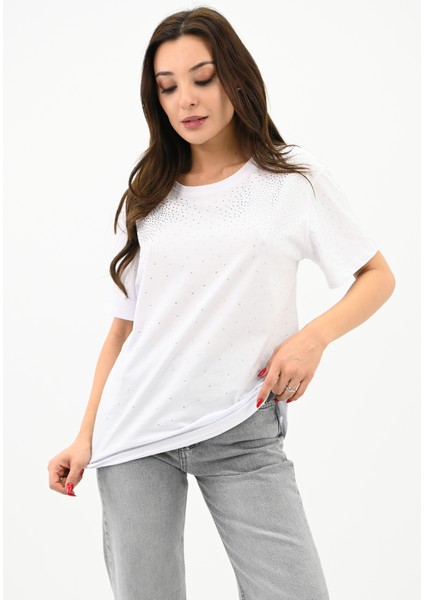 Kadın Taş Baskı Detaylı T-Shirt 1749-24