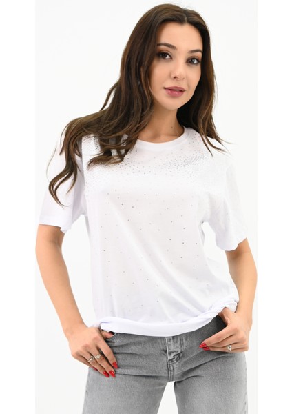 Kadın Taş Baskı Detaylı T-Shirt 1749-24 fiyatları