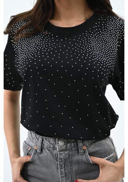 Kadın Taş Baskı Detaylı T-Shirt 1749-24 indirimleri