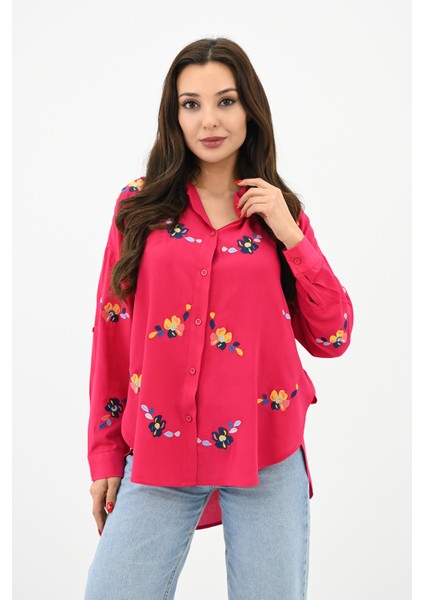 Kadın Nakış Işlemeli Oversize Gömlek 1735-24