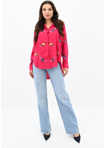 Kadın Nakış Işlemeli Oversize Gömlek 1735-24 fiyatları