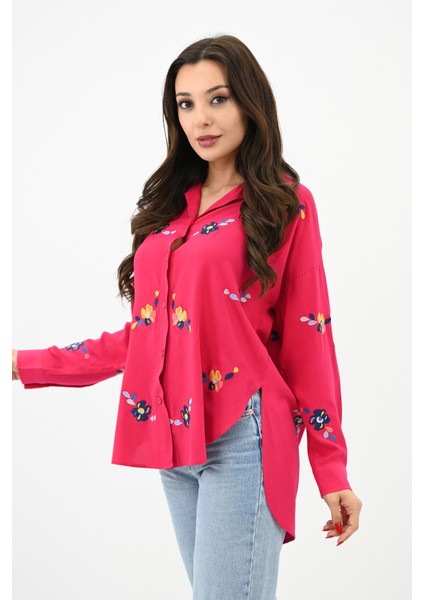 Kadın Nakış Işlemeli Oversize Gömlek 1735-24 fırsatları