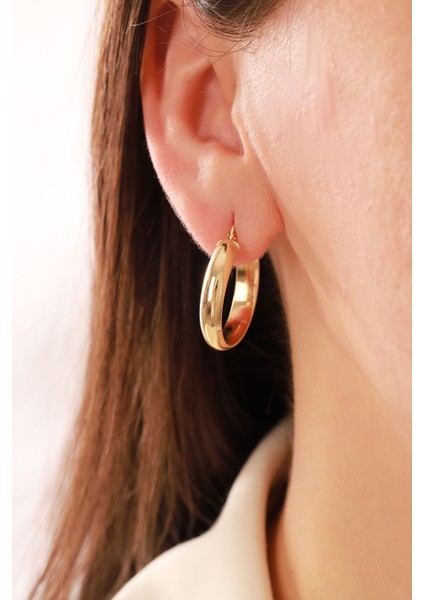 14 Ayar Altın,düz Halka Küpe AGKP561