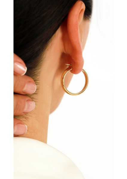 14 Ayar Altın,düz Halka Küpe AGKP561 modelleri