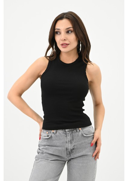 Kadın Bisiklet Yaka Kolsuz Bluz 1755-24