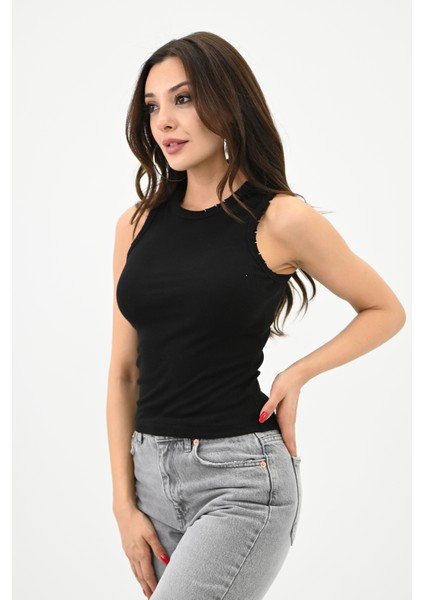 Kadın Bisiklet Yaka Kolsuz Bluz 1755-24 modelleri