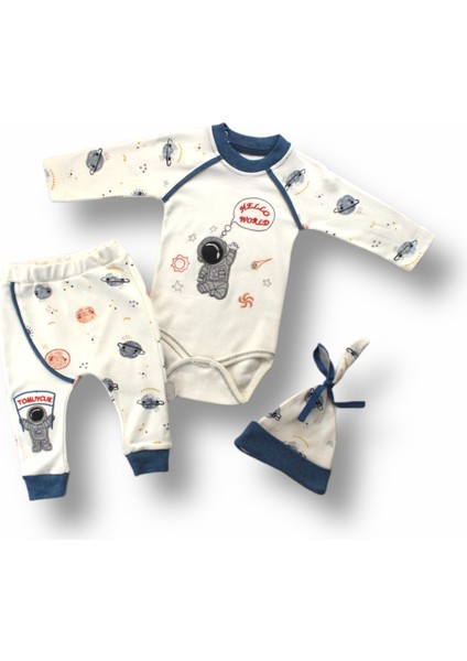 3-6 6-9 9-12 Ay Şirin Kozmonot Nakışlı Şapkalı Uzun Kollu Zıbınlı 3lü Kız-Erkek Bebek Takımı fiyatları