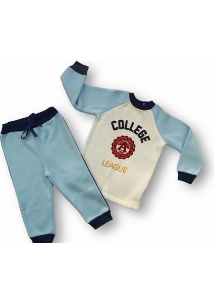 Diji Baby 9-12 12-18 18-24 24-36 Ay College Baskılı 3 Iplik Kumaş Uzun Kollu Sweatli 2li Erkek Bebek Takımı