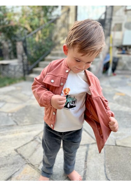 4-5-6 Yaş Kot Pantolonlu Nubukceketli Uzun Kollu Penye Sweat 3lü Erkek Çocuk Takımı