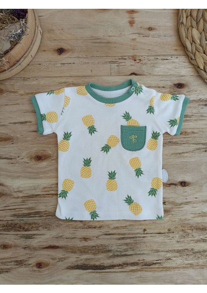 3-6 6-9 9-12 Ay Ananas Baskılı Şort Tişört 2 Li Kız Erkek Bebek Takımı