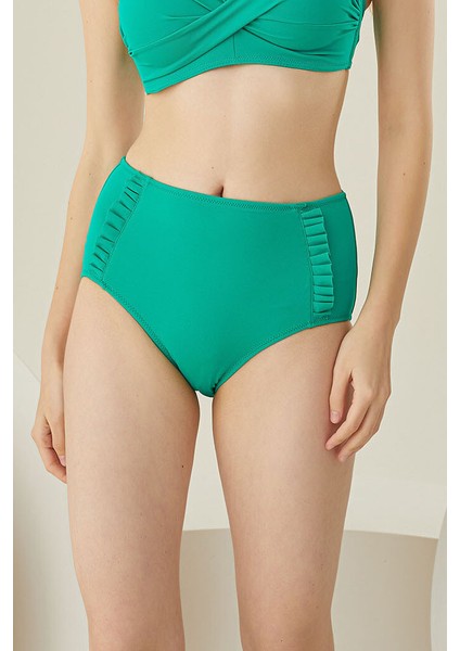 Yeşil Fırfırlı Yüksek Bel Tek Alt Bikini