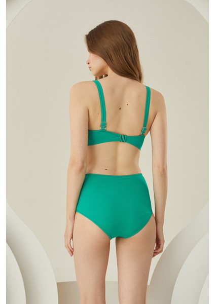 Yeşil Fırfırlı Yüksek Bel Tek Alt Bikini