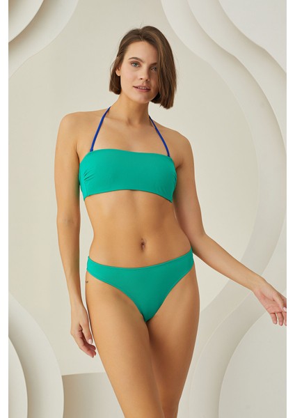 Yeşil Sırttan Bağlamalı Straplez Tek Üst Bikini