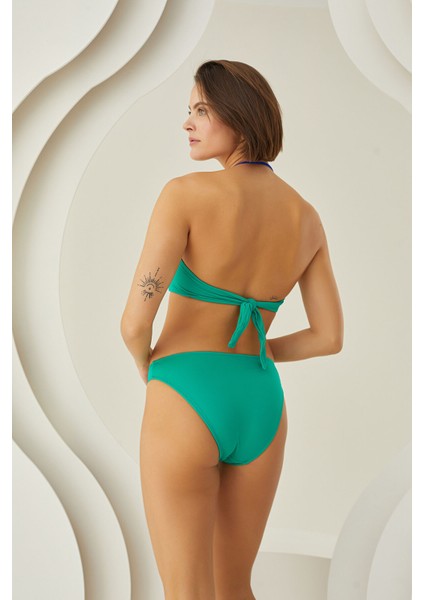 Yeşil Sırttan Bağlamalı Straplez Tek Üst Bikini