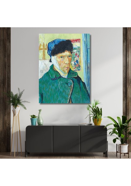 Tekli Dikey Kanvas Duvar Tablosu Vincent Van Gogh Bandajlı Bir Kulak ile Otoportre