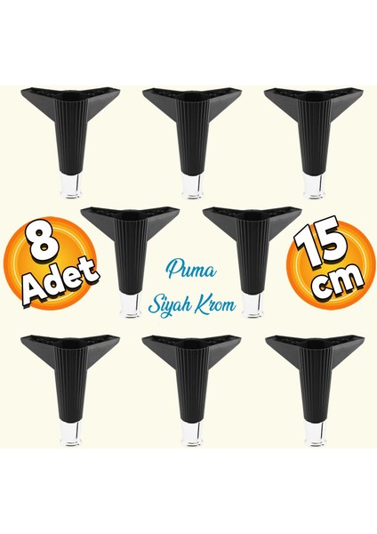 Elista Mobilya Ayağı Sehpa TV Ünitesi Ayakları Yükseltici 15 cm Siyah Krom 8 ADET