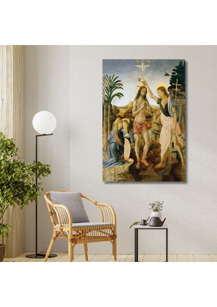 Tekli Dikey Kanvas Duvar Tablosu Leonardo Da Vinci Isa’nın Vaftizi