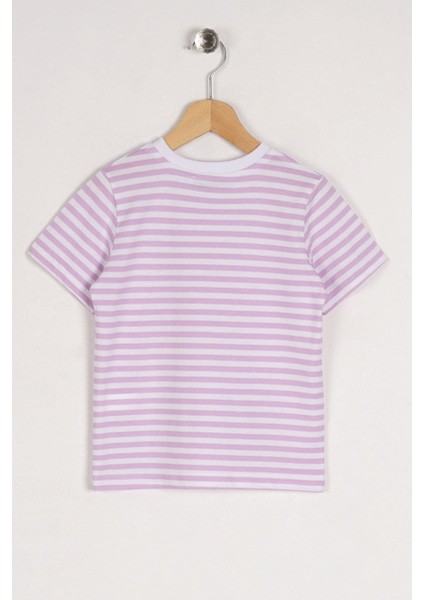 Bisiklet Yaka Kısa Kol Çizgili Lila Renk Tshirt fiyatları