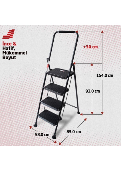 Ladder Climb Masters - 4 Basamaklı Merdiven - Ekstra 30 cm - Siyah