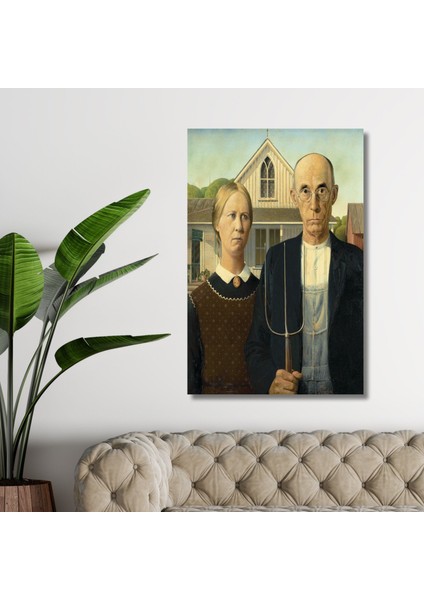 Tekli Dikey Kanvas Duvar Tablosu Grant Wood Amerikan Gotiği