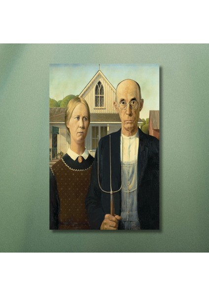 Tekli Dikey Kanvas Duvar Tablosu Grant Wood Amerikan Gotiği modelleri