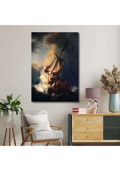 Tekli Dikey Kanvas Duvar Tablosu Rembrandt Celile Denizi'nde Fırtına