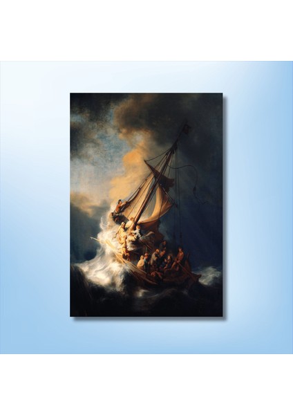 Tekli Dikey Kanvas Duvar Tablosu Rembrandt Celile Denizi'nde Fırtına
