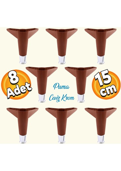 Elista Mobilya Ayağı Sehpa TV Ünitesi Ayakları Yükseltici 15 cm Ceviz Krom 8 ADET