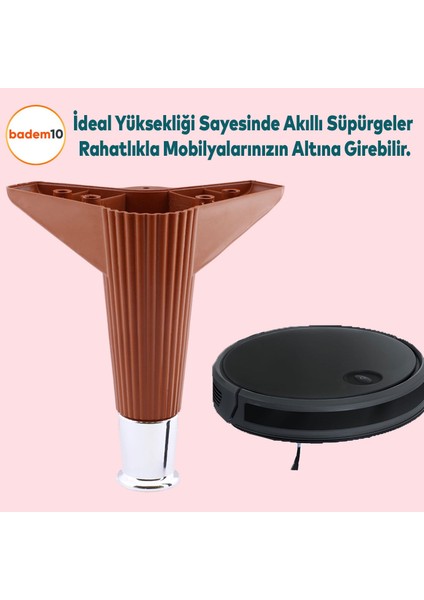 Elista Mobilya Ayağı Sehpa TV Ünitesi Ayakları Yükseltici 15 cm Ceviz Krom 8 ADET