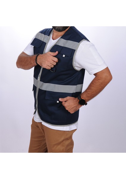 Işçi Çok Cepli Reflektörlü Alet Yeleği Lacivert