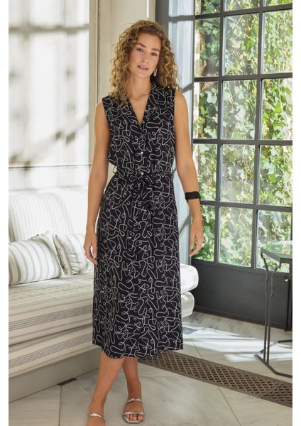 Kadın Sıfır Kol Siyah Uzun Elbise C4T8N0O12