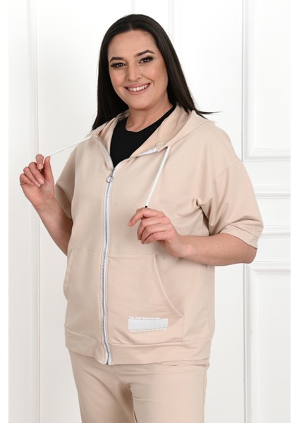 Kadın Kısa Kollu Kapüşonlu Büyük Beden Eşofman Takımı 3705-23 fiyatları