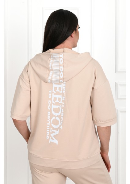 Kadın Kısa Kollu Kapüşonlu Büyük Beden Eşofman Takımı 3705-23 modelleri