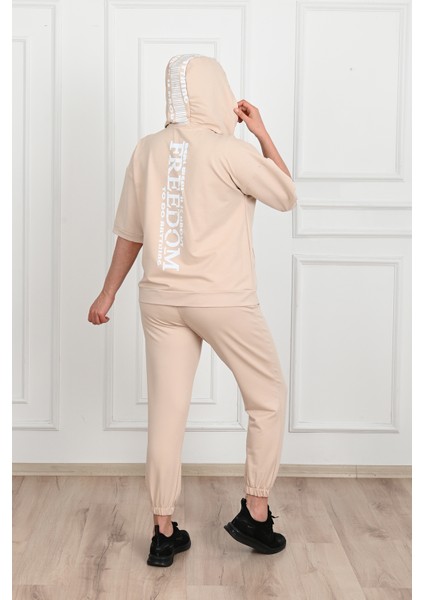 Kadın Kısa Kollu Kapüşonlu Büyük Beden Eşofman Takımı 3705-23 fırsatları