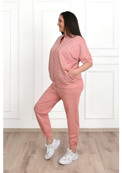 Kadın Eşofman Takımı Kısa Kollu Taş Baskılı Rahat Kullanım İçin 42-50 Beden modelleri