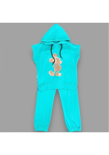 3-4-5 Yaş Kapşonlu Payetli Mickey Desenli Kısa Kol 2li Kız Erkek Çocuk Takımı fiyatları