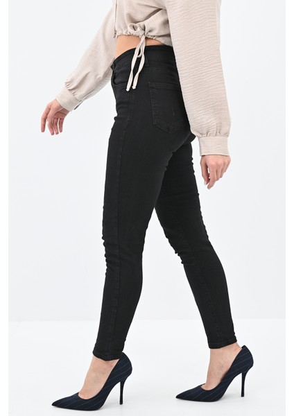 Kadın Yüksek Bel Siyah Jean Pantolon 6187-23