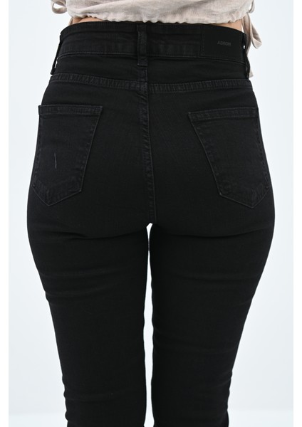 Kadın Yüksek Bel Siyah Jean Pantolon 6187-23