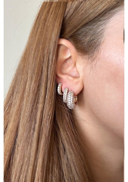 Zirkon Taşlı Altın Kaplama Mini Halka Küpe Seti 6'lı Paket