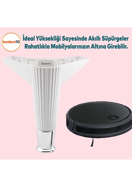 Elista Mobilya Ayağı Sehpa TV Ünitesi Ayakları Yükseltici 15 cm Beyaz Krom 8 ADET indirimleri