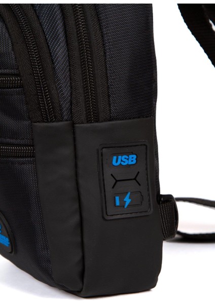 Siyah Mavi Qatro Unisex Çapraz Çanta