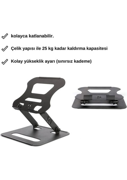 ST-809 Metal Ergonomik Katlanabilir Taşınabilir Macbook Notebook Laptop Standı