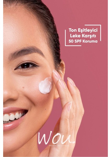 World Of Unique Pink Touch Ton Eşitleyici ve Aydınlatıcı Yüksek Koruma Etkili SPF50+ Güneş Kremi TÜM Ciltler 50 ml