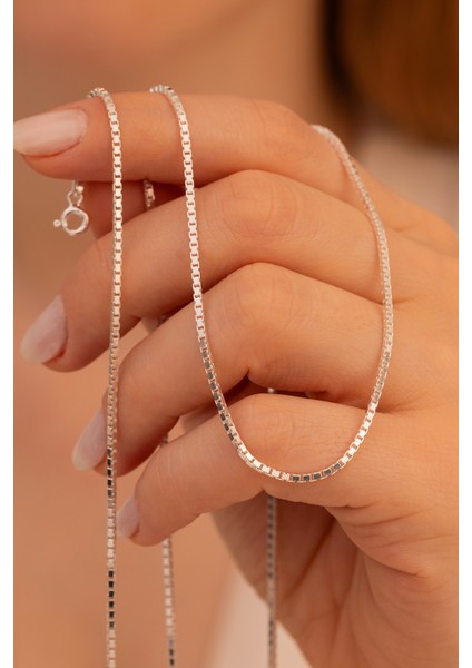 Kadın Gümüş Kolye Bileklik Set - 925 Ayar 1.5mm Küp Zincir Gümüş Set