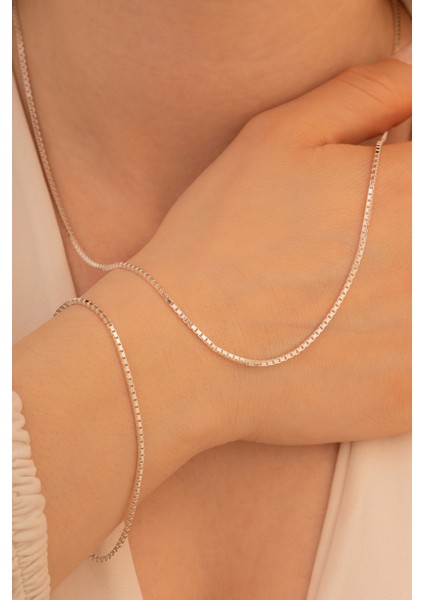 Kadın Gümüş Kolye Bileklik Set - 925 Ayar 1.5mm Küp Zincir Gümüş Set fiyatları