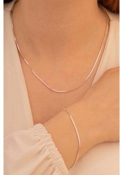 Kadın Gümüş Kolye Bileklik Set - 925 Ayar 1.5mm Küp Zincir Gümüş Set modelleri