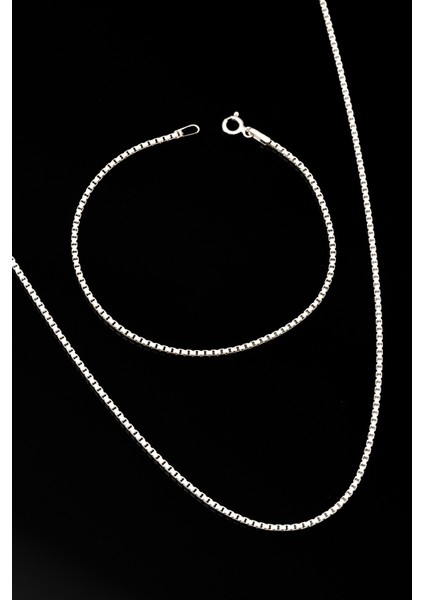 Kadın Gümüş Kolye Bileklik Set - 925 Ayar 1.5mm Küp Zincir Gümüş Set fırsatları