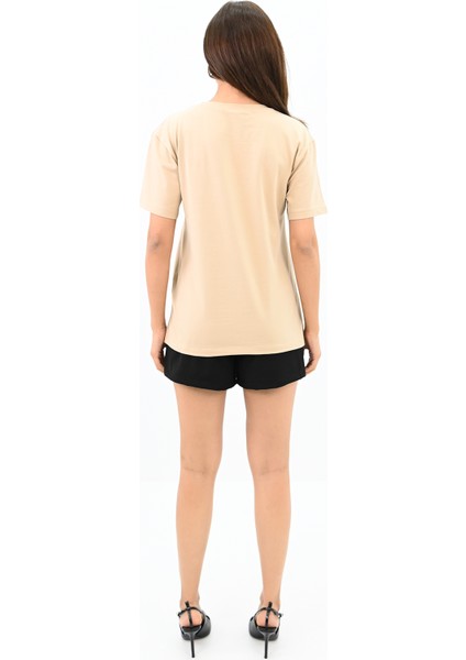 Kadın Bisiklet Yaka Taş Detaylı T-Shirt 1749-4-24 fırsatları